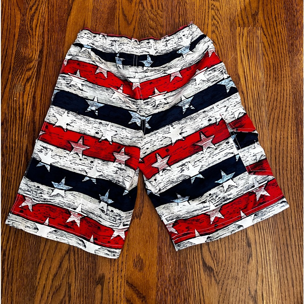 Columbia Boys Swim Trunks American Flag Mesh Liner Elastic Waist Medium